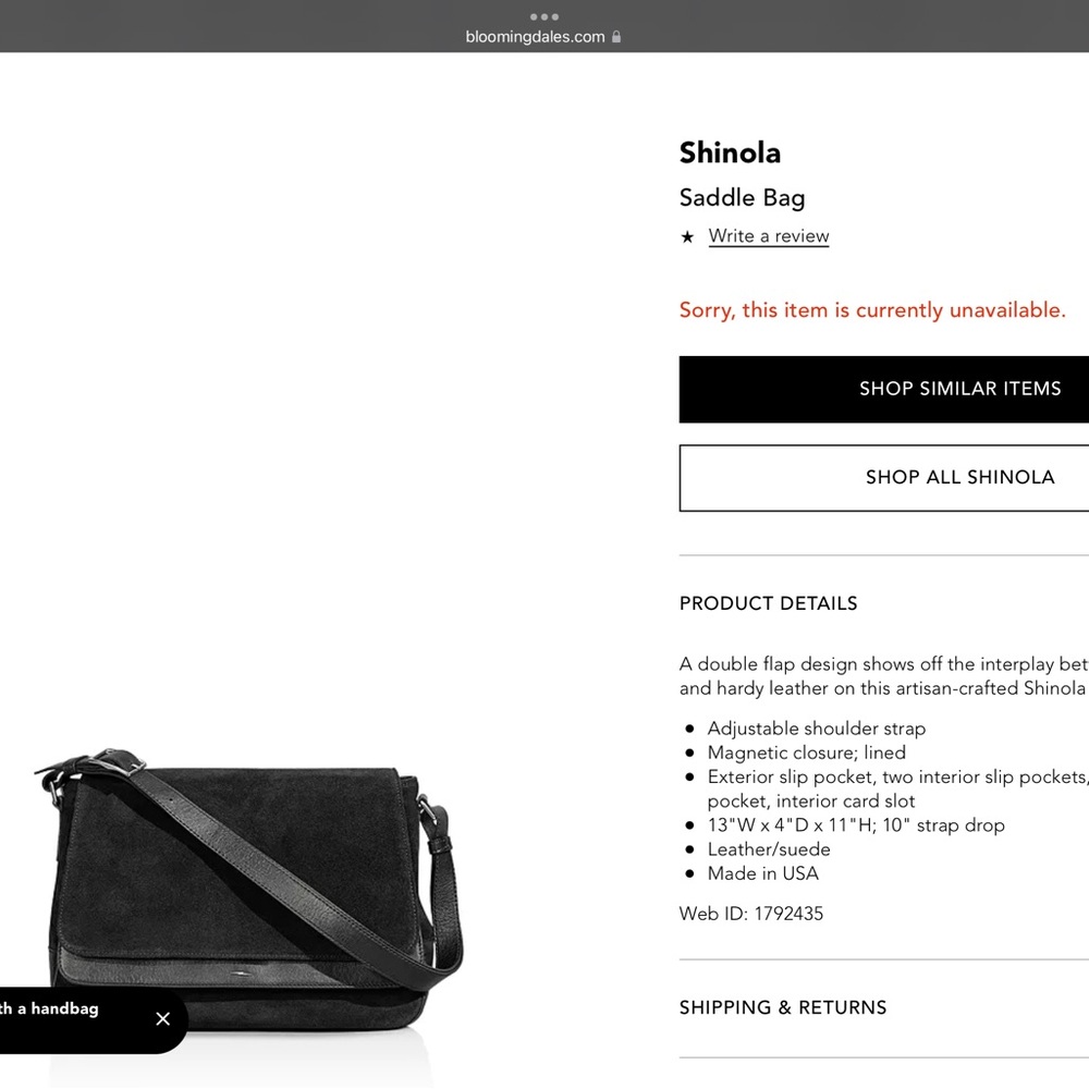 Shinola Saddle Bag - black leather / suede